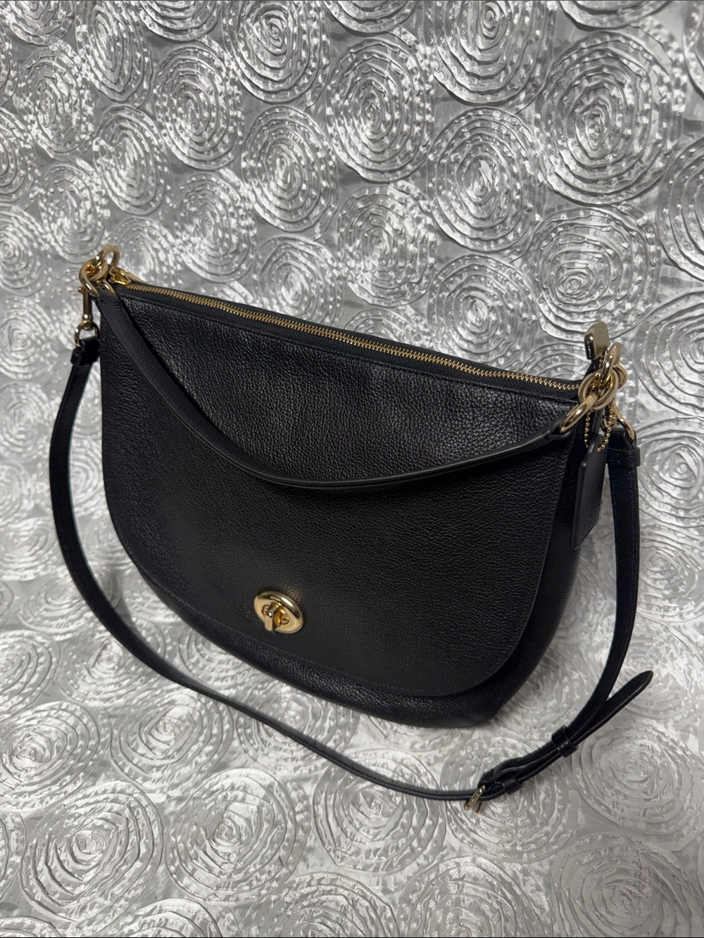 Coach Black Pebbled Leather Shoulder Hobo with Gold Hardware (24771)